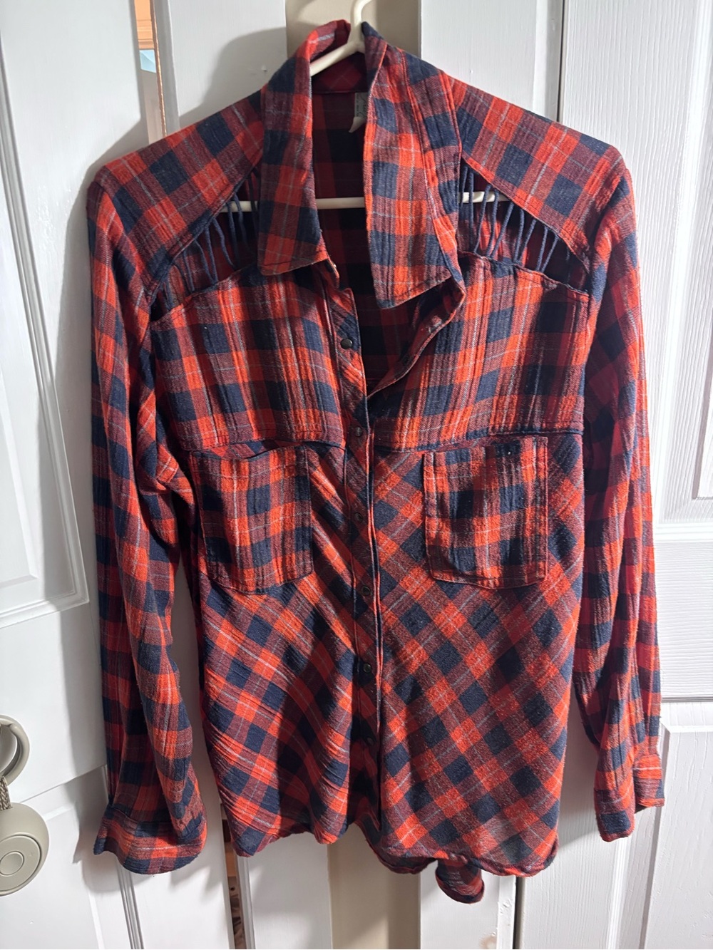 Women’s free people Red and Navy Plaid Button-Up Shirt